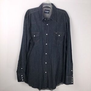 Wrangler Men's Cowboy Cut Denim Western Shirt size 2XT pearl snap